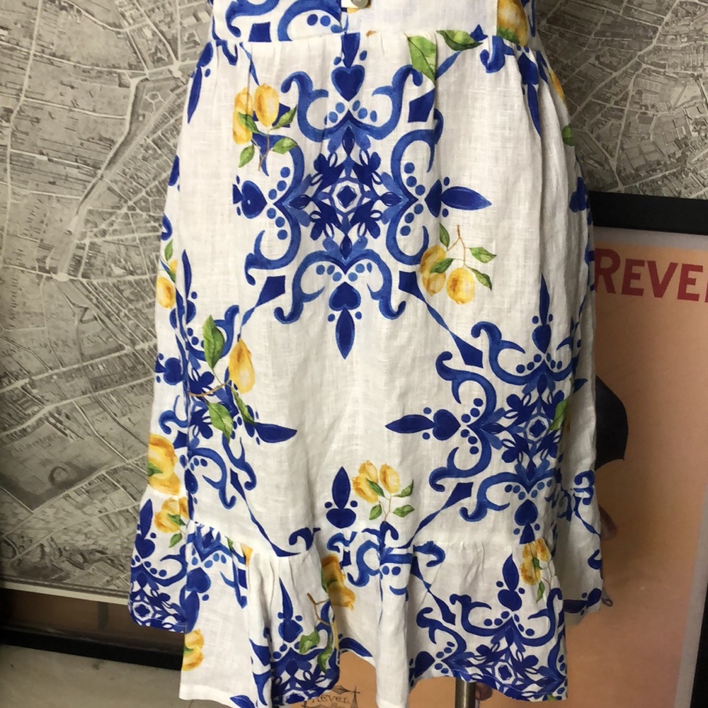Mogador Ana Capri  Linen White Lemon-Print Midi Dress Size S - Picture 4 of 11